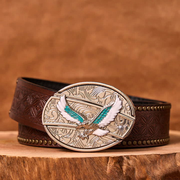 Cinturón de cuero con navaja plegable oculta con águila voladora azul y blanca para hombre (Preventa)