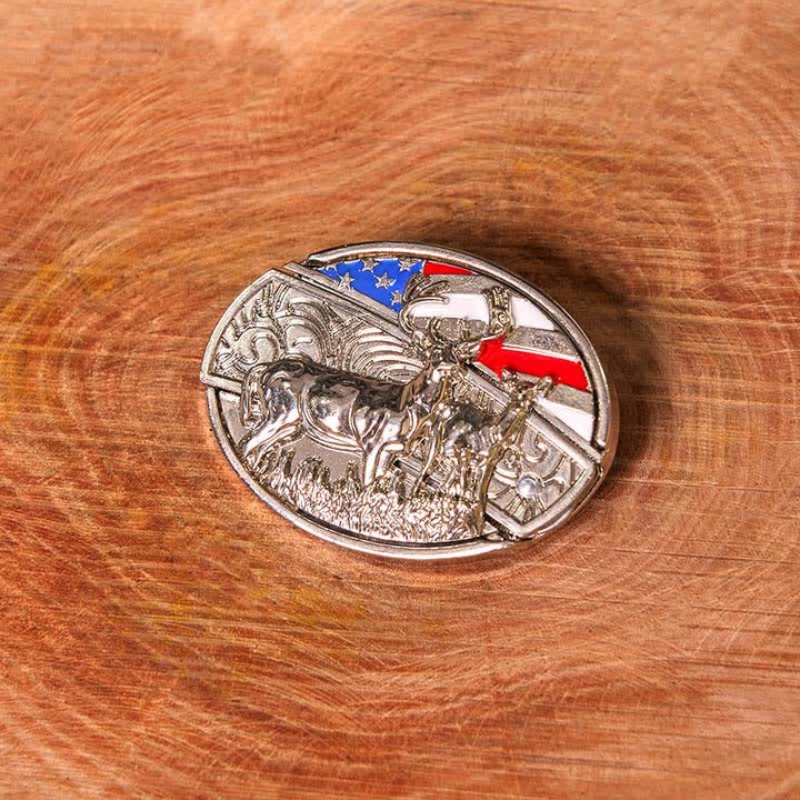 Cinturón de cuero para hombre, esmaltado, con diseño de bandera de EE. UU. y ciervo, con navaja oculta (preventa)