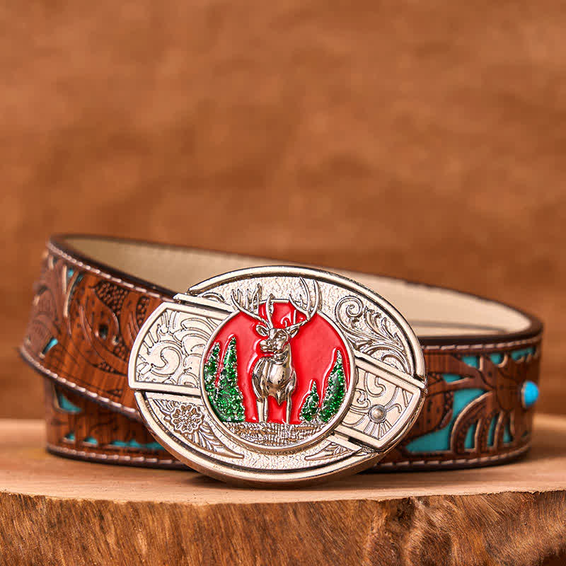 Cinturón de cuero con cuchillo plegable oculto de alce de montaña de colores para hombre (preventa)