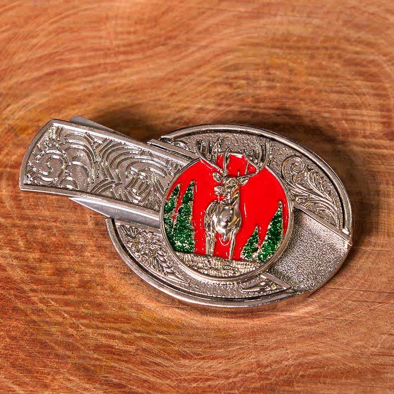 Cinturón de cuero con cuchillo plegable oculto de alce de montaña de colores para hombre (preventa)
