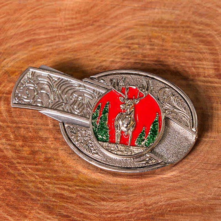 Cinturón de cuero con cuchillo plegable oculto de alce de montaña de colores para hombre (preventa)
