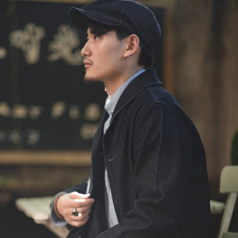 Gorra estilo boina estilo vendedor de periódicos octogonal con ala corta de mezclilla Streeetwear para hombre