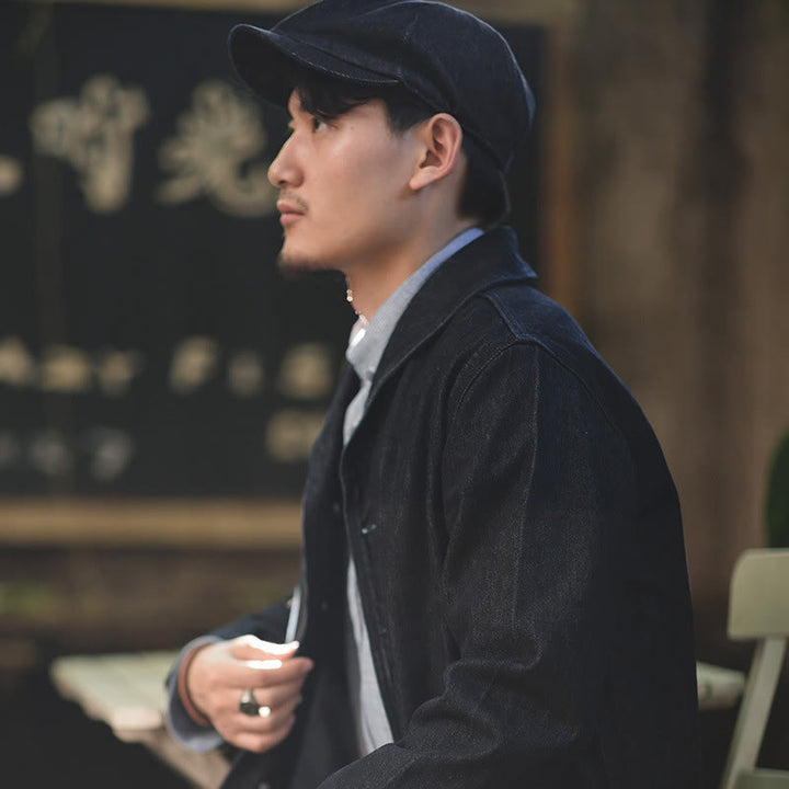 Gorra estilo boina estilo vendedor de periódicos octogonal con ala corta de mezclilla Streeetwear para hombre