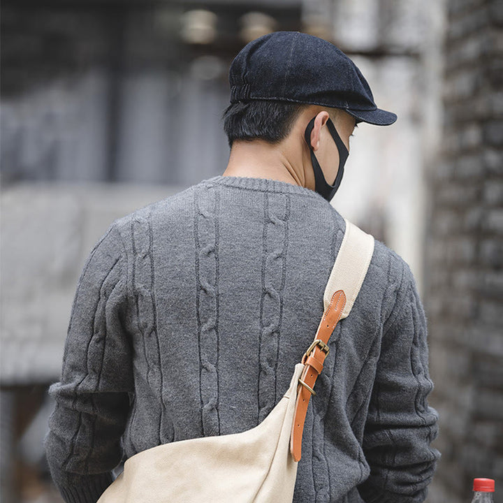 Gorra estilo boina estilo vendedor de periódicos octogonal con ala corta de mezclilla Streeetwear para hombre