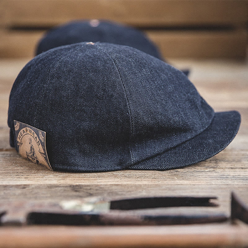 Gorra estilo boina estilo vendedor de periódicos octogonal con ala corta de mezclilla Streeetwear para hombre