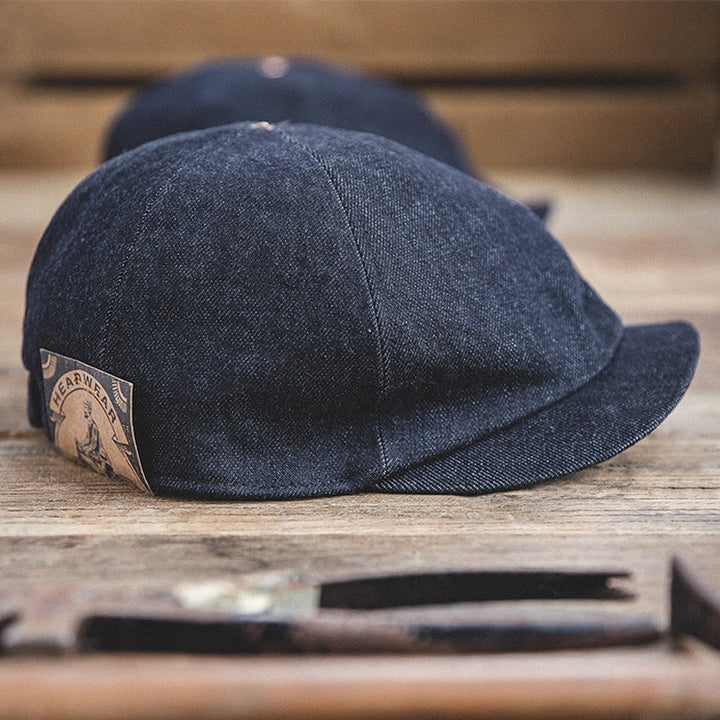 Gorra estilo boina estilo vendedor de periódicos octogonal con ala corta de mezclilla Streeetwear para hombre