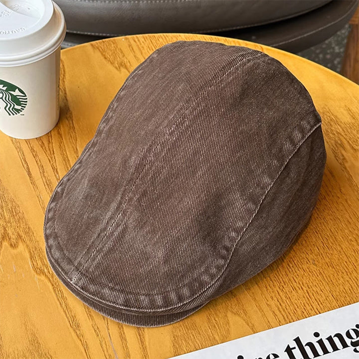 Gorra plana estilo vendedor de periódicos de mezclilla lavada a la moda