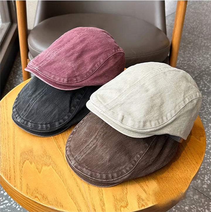 Gorra plana estilo vendedor de periódicos de mezclilla lavada a la moda