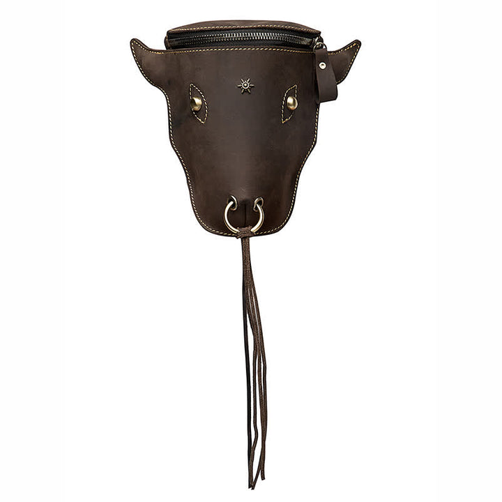 Riñonera con cabeza de vaca de cuero genuino de Caballo Loco