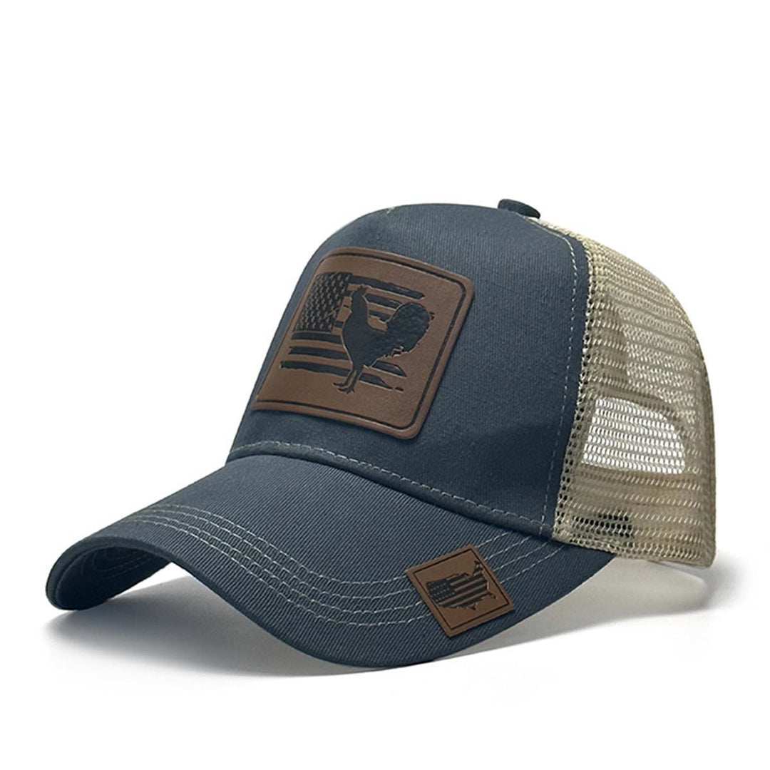 Gorra de camionero ajustable con gallo y bandera de granja para hombre