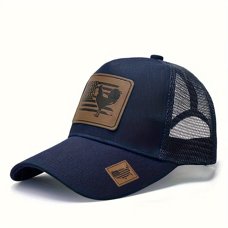 Gorra de camionero ajustable con gallo y bandera de granja para hombre