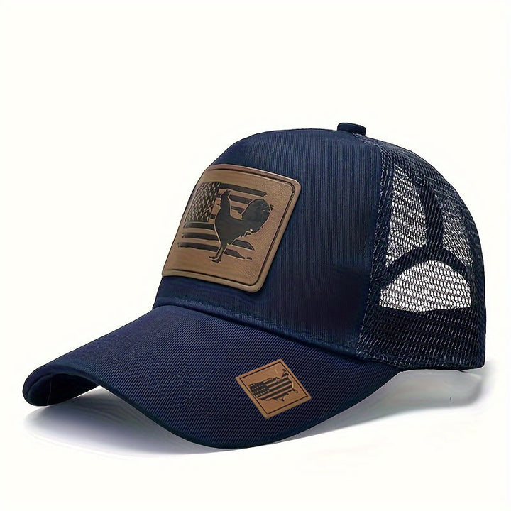 Gorra de camionero ajustable con gallo y bandera de granja para hombre