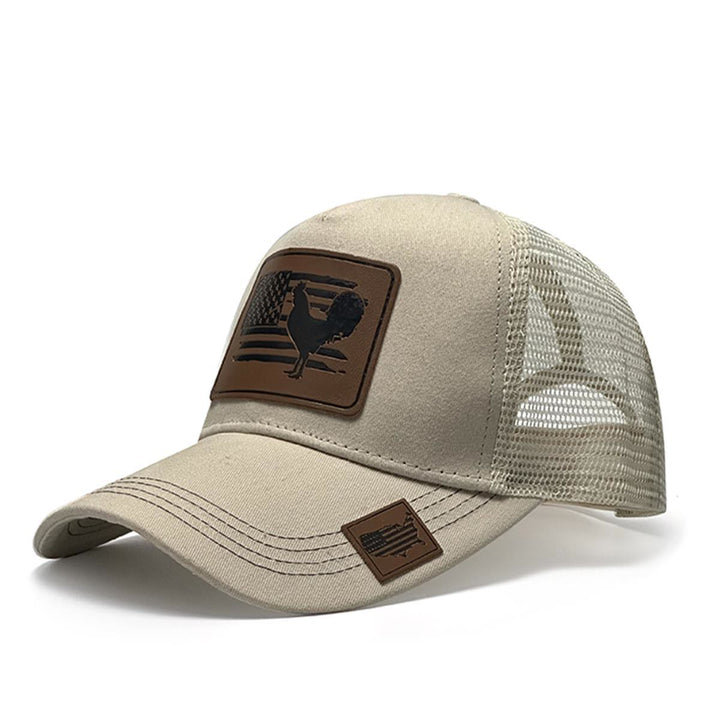 Gorra de camionero ajustable con gallo y bandera de granja para hombre