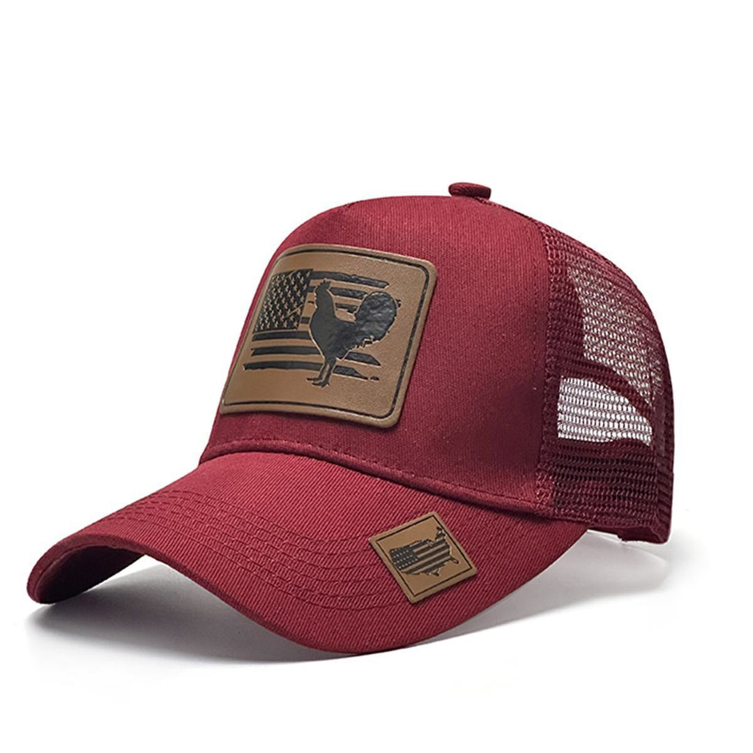 Gorra de camionero ajustable con gallo y bandera de granja para hombre