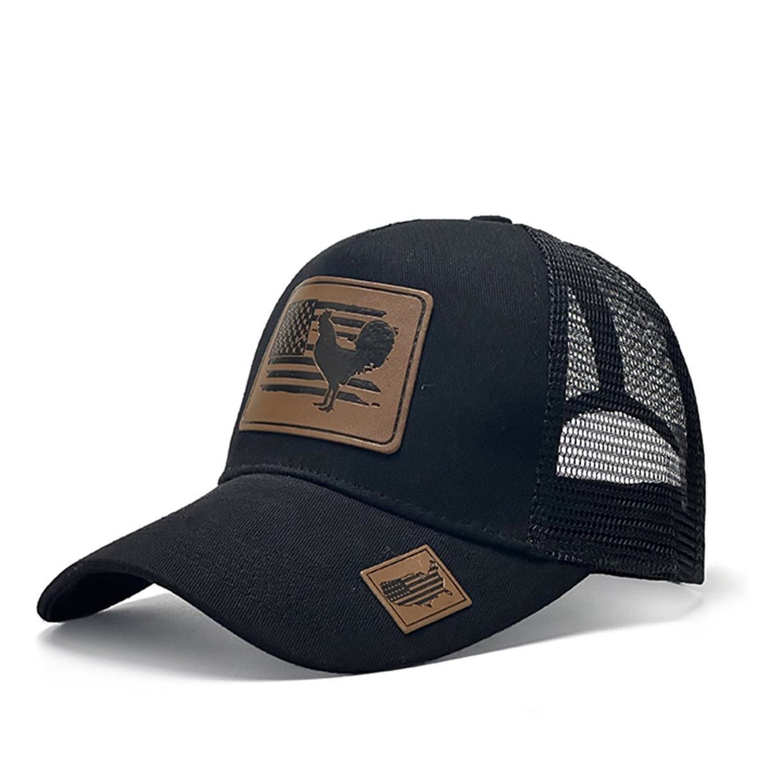 Gorra de camionero ajustable con gallo y bandera de granja para hombre