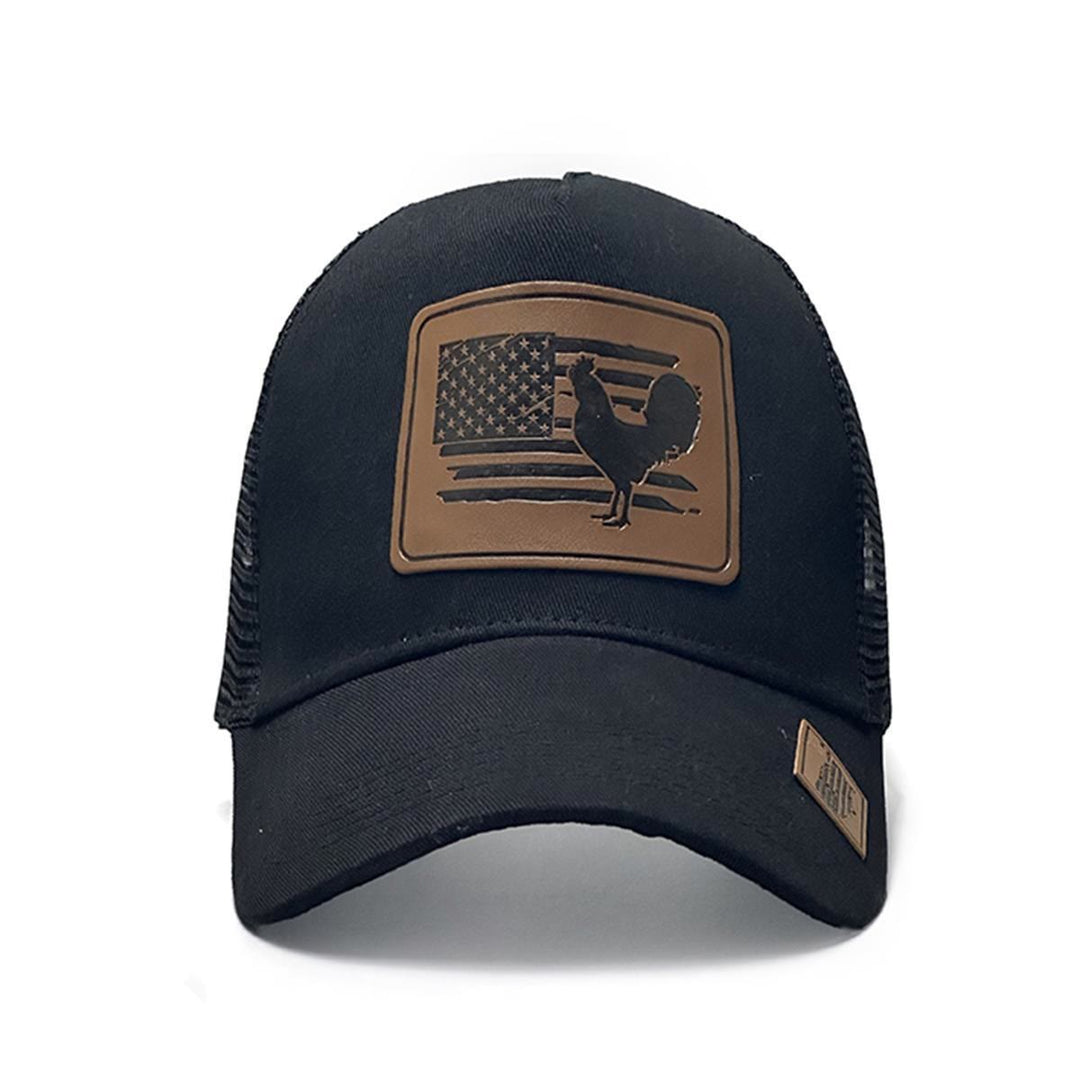 Gorra de camionero ajustable con gallo y bandera de granja para hombre