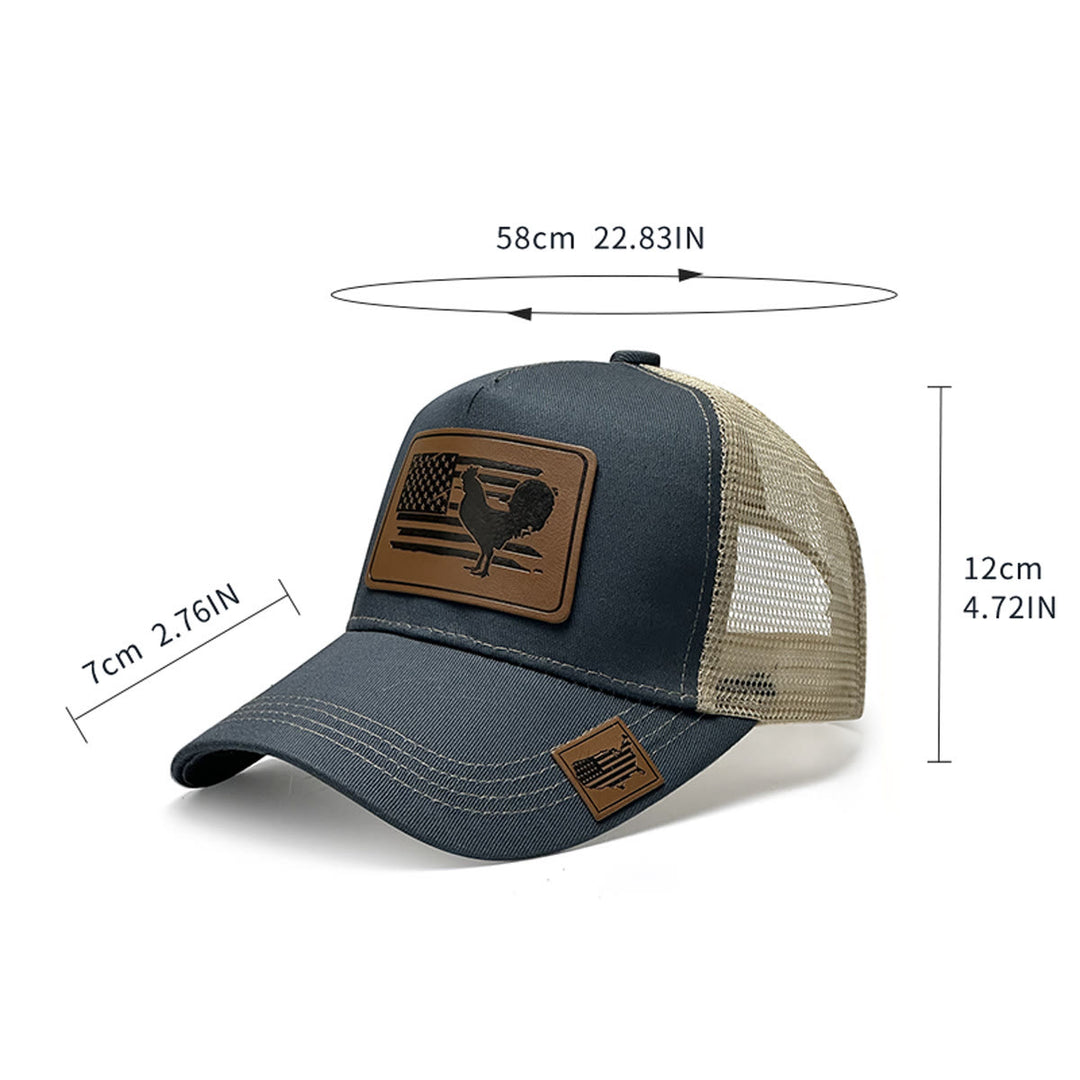 Gorra de camionero ajustable con gallo y bandera de granja para hombre