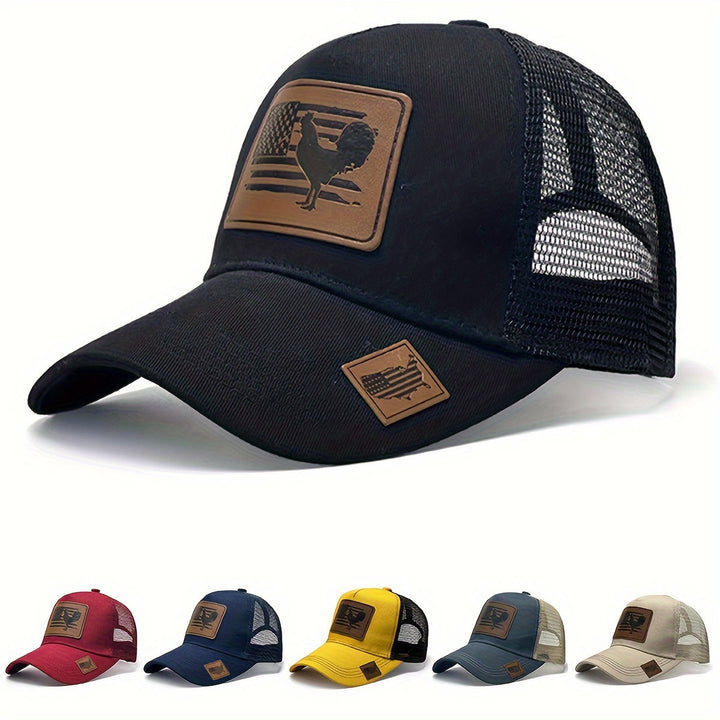 Gorra de camionero ajustable con gallo y bandera de granja para hombre