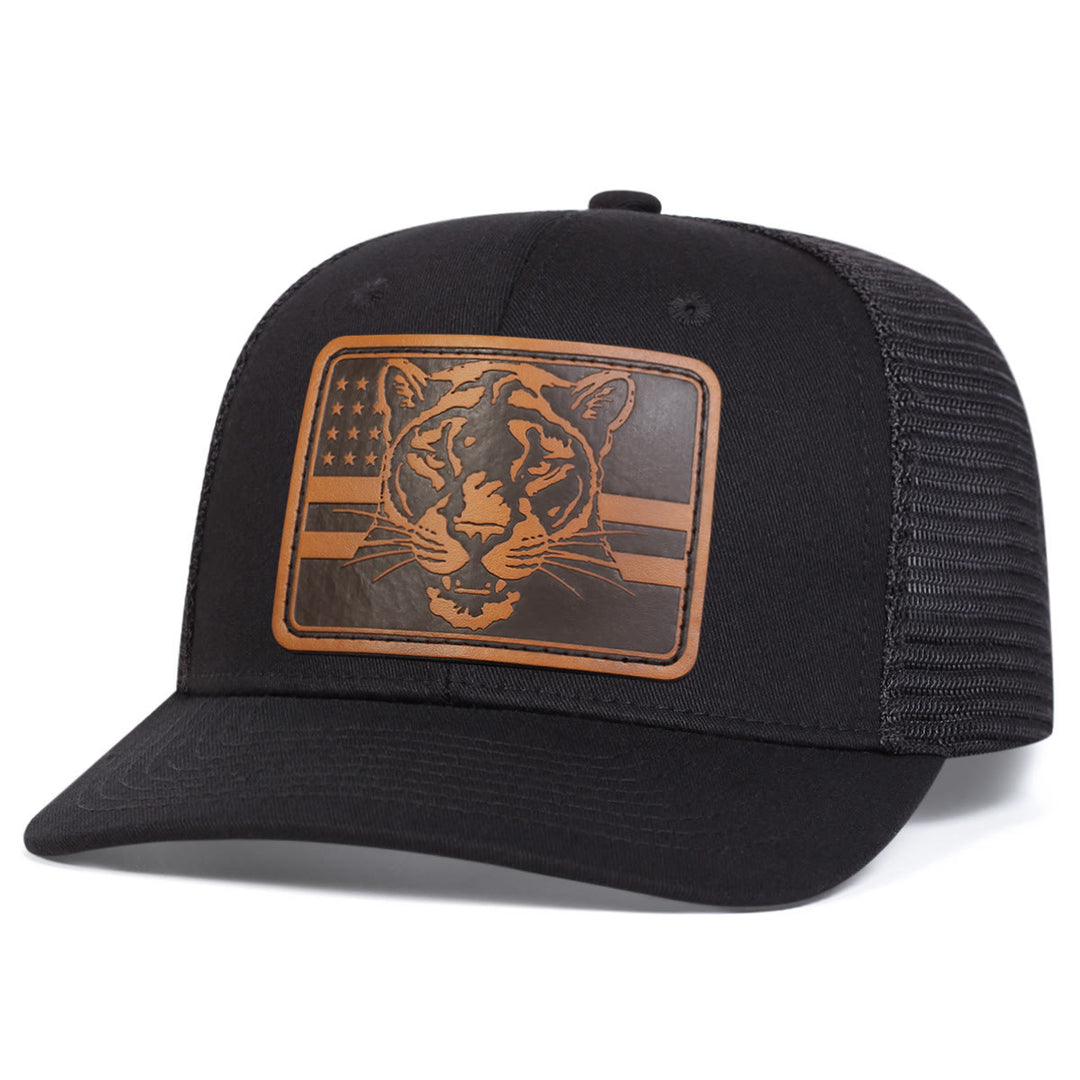 Gorra de camionero ajustable para exteriores con bandera de cabeza de tigre