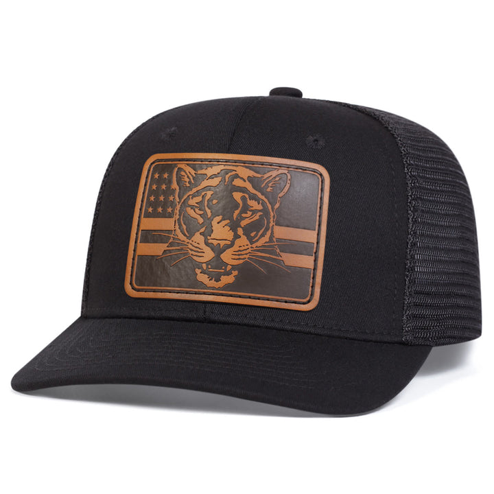 Gorra de camionero ajustable para exteriores con bandera de cabeza de tigre