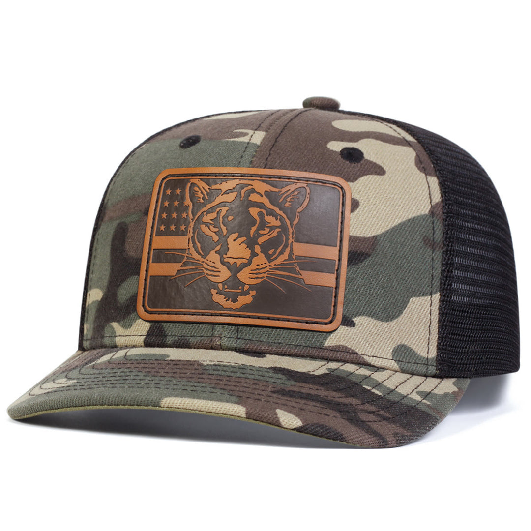 Gorra de camionero ajustable para exteriores con bandera de cabeza de tigre