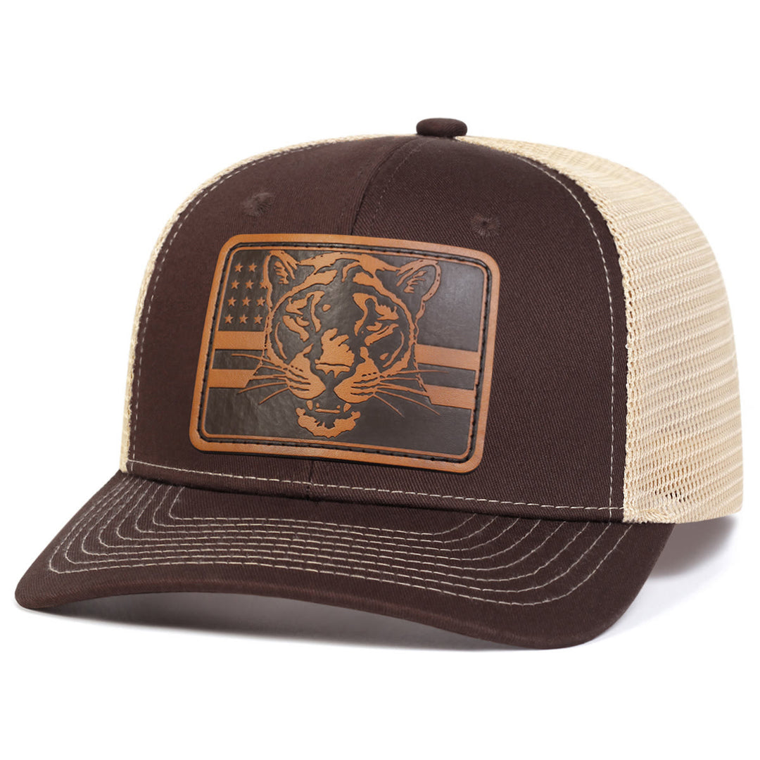 Gorra de camionero ajustable para exteriores con bandera de cabeza de tigre