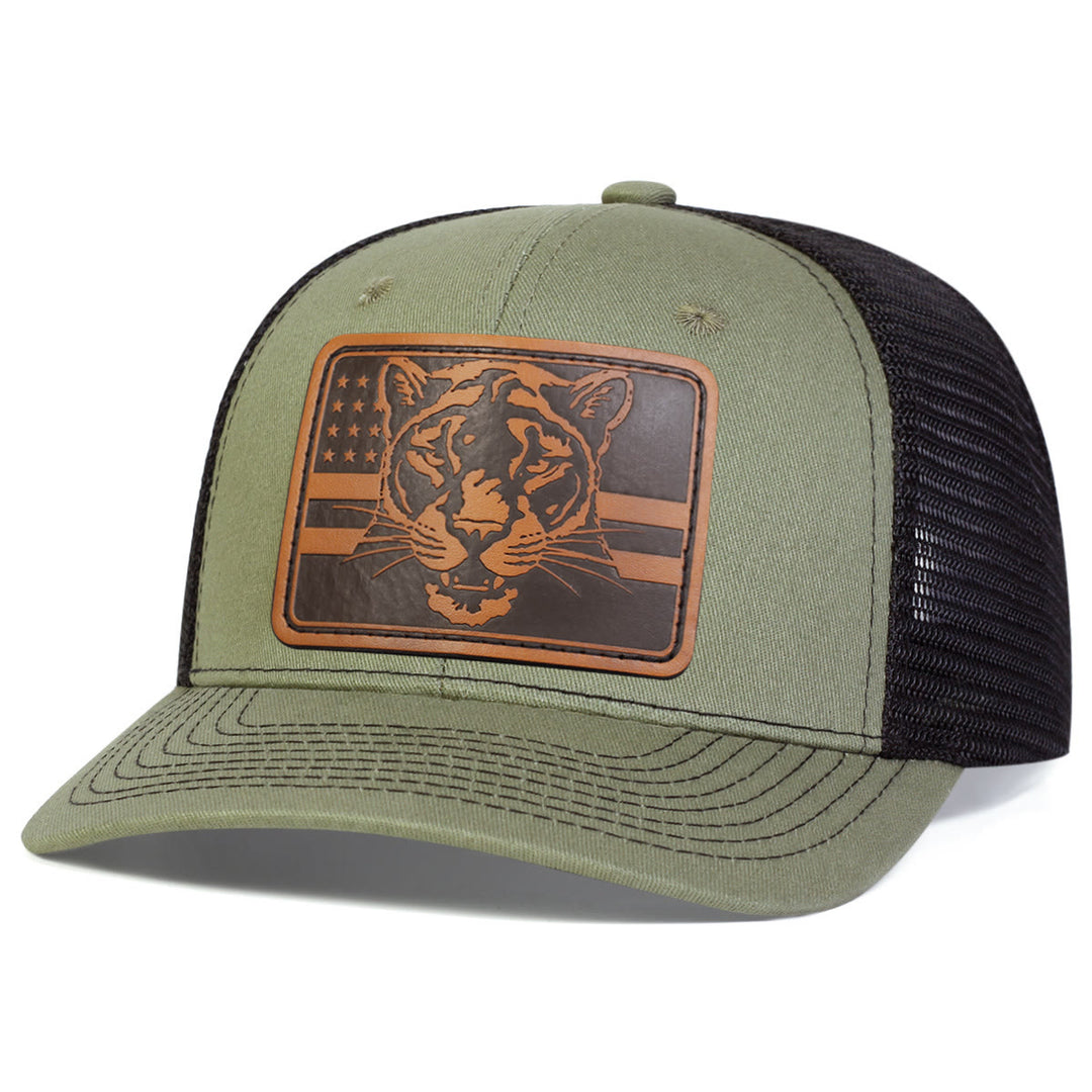 Gorra de camionero ajustable para exteriores con bandera de cabeza de tigre