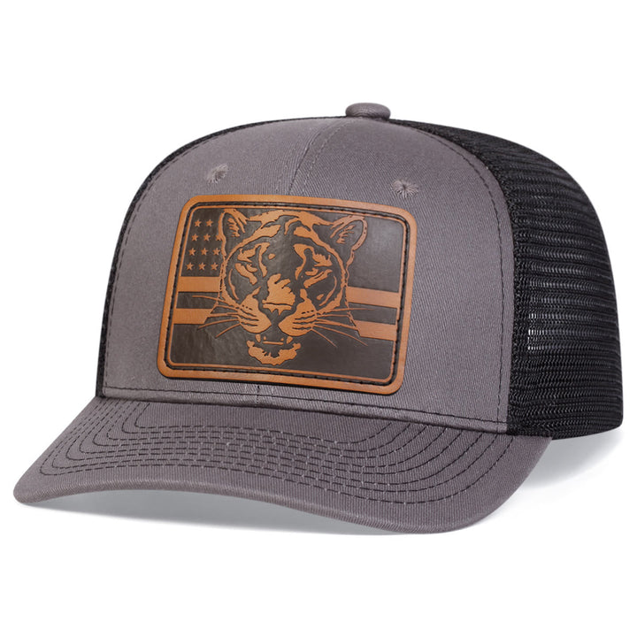 Gorra de camionero ajustable para exteriores con bandera de cabeza de tigre
