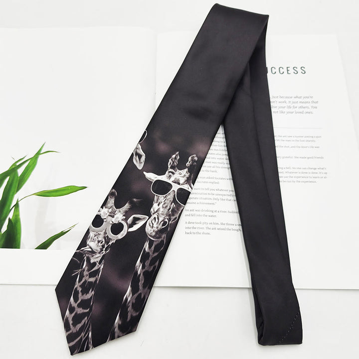 Corbata con estampado digital de animales divertidos para hombre