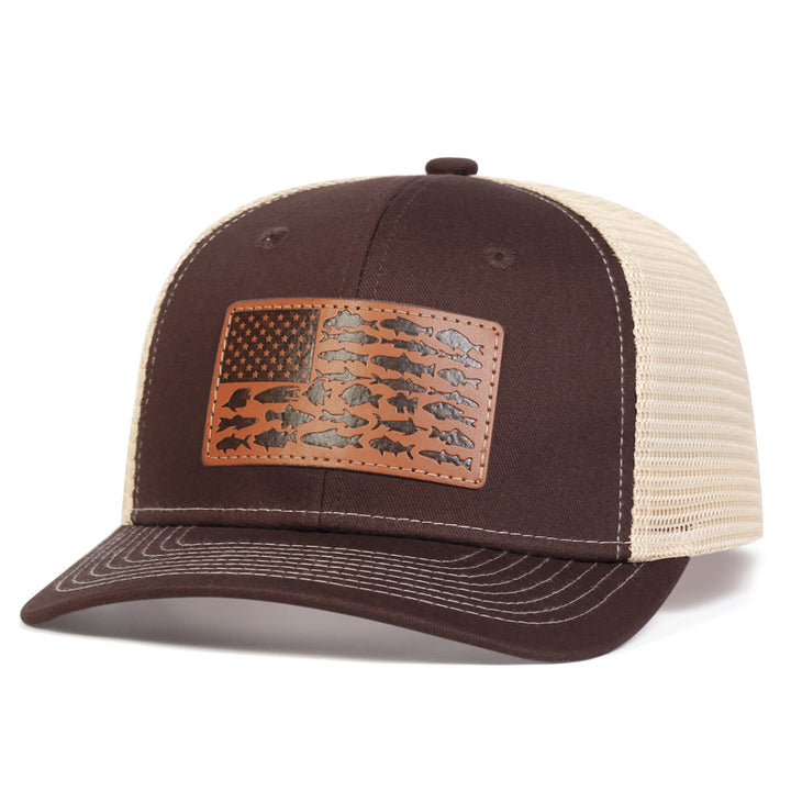 Gorra de camionero ajustable para exteriores con diseño de pez y bandera para hombre