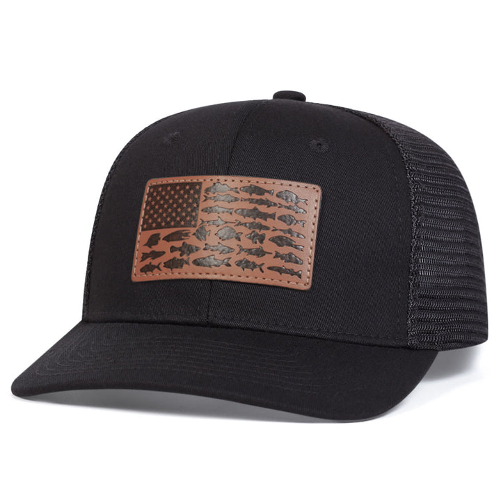 Gorra de camionero ajustable para exteriores con diseño de pez y bandera para hombre