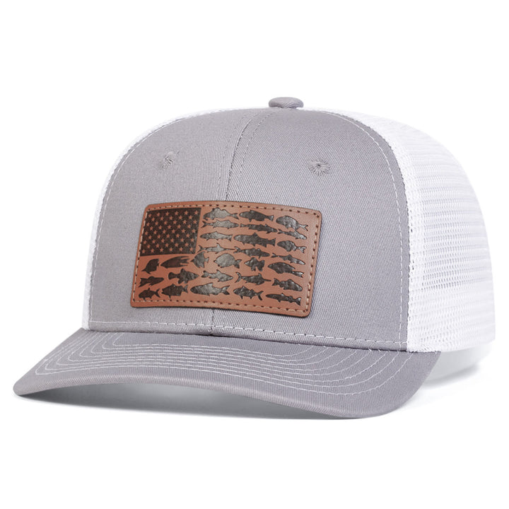 Gorra de camionero ajustable para exteriores con diseño de pez y bandera para hombre