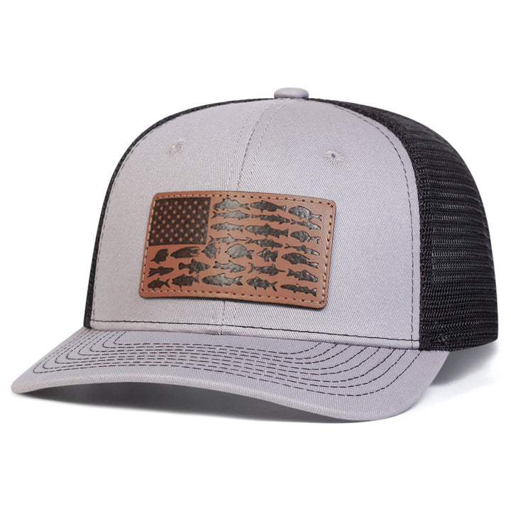 Gorra de camionero ajustable para exteriores con diseño de pez y bandera para hombre