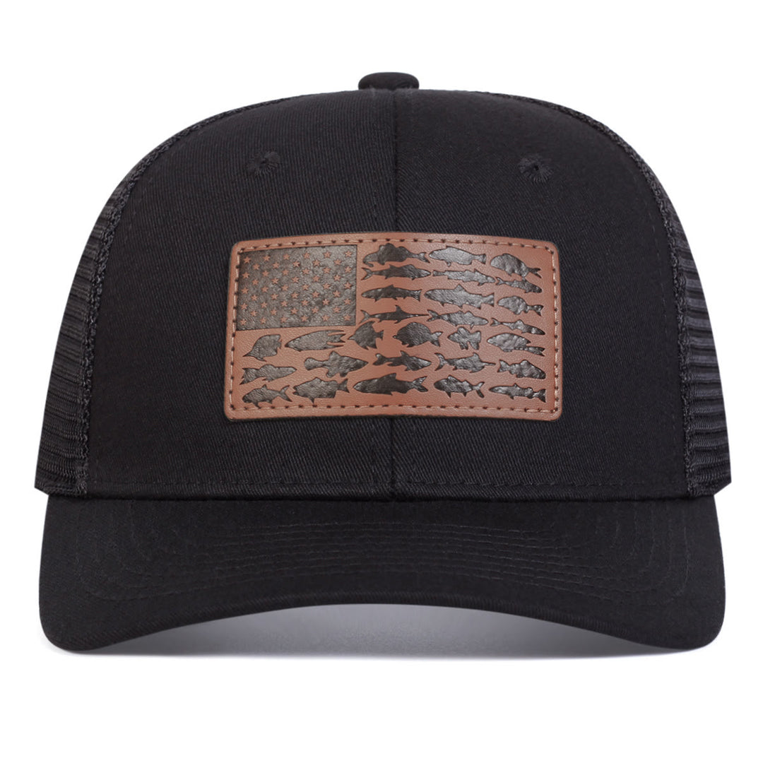Gorra de camionero ajustable para exteriores con diseño de pez y bandera para hombre
