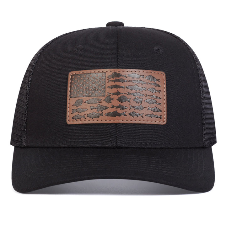 Gorra de camionero ajustable para exteriores con diseño de pez y bandera para hombre