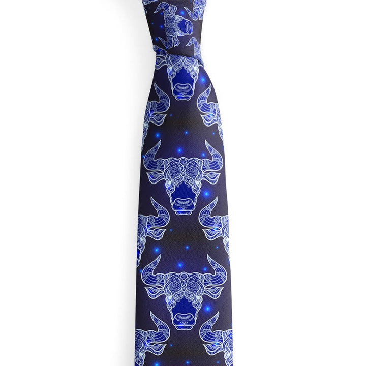 Corbata para hombre con estampado de cabeza de toro y estrella azul