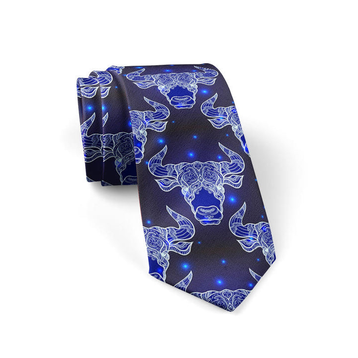 Corbata para hombre con estampado de cabeza de toro y estrella azul