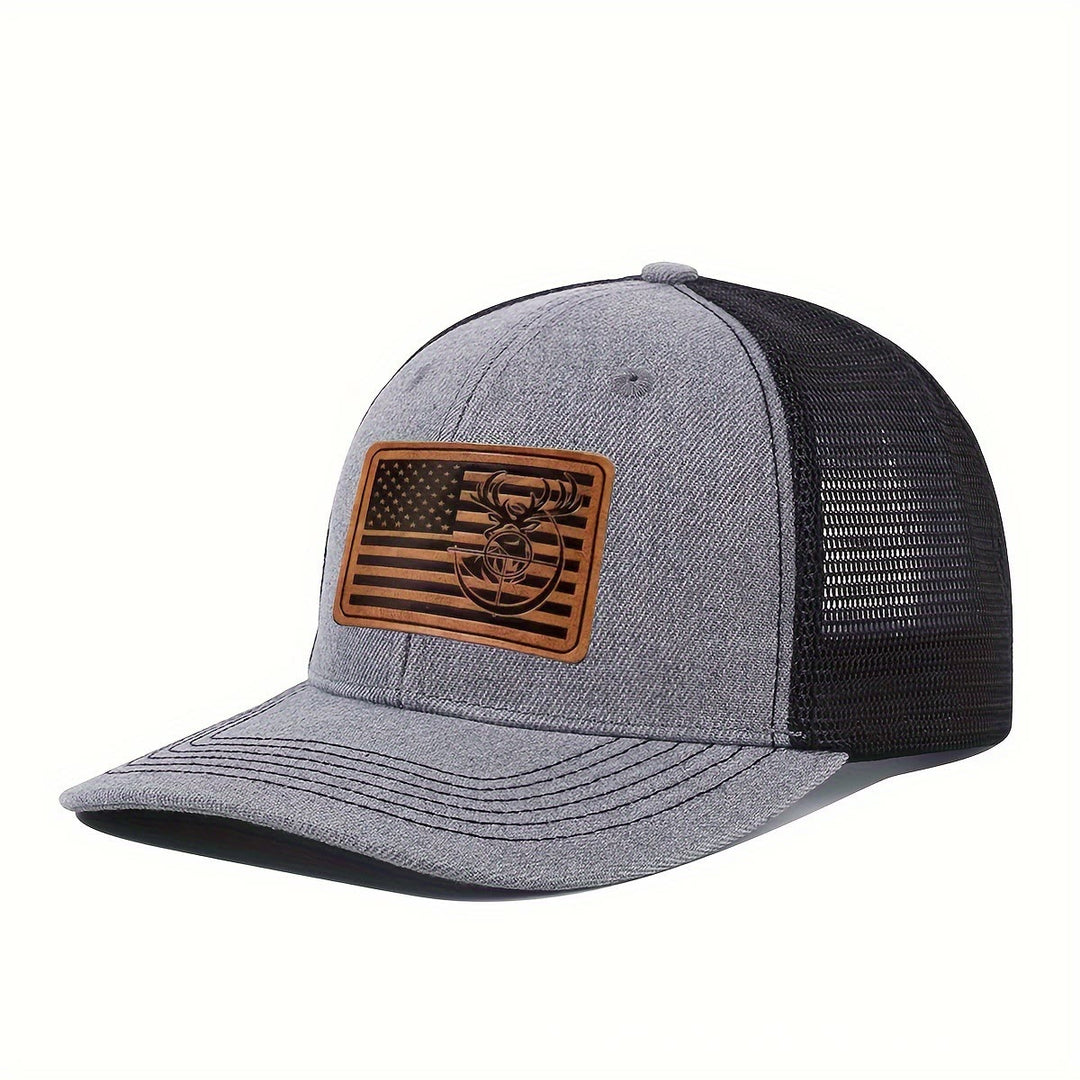 Gorra de camionero ajustable con diseño geométrico de cabeza de ciervo para hombre