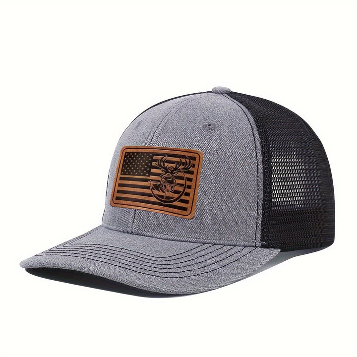 Gorra de camionero ajustable con diseño geométrico de cabeza de ciervo para hombre