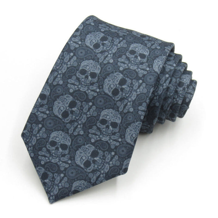 Corbata gris con estampado floral de calavera para hombre