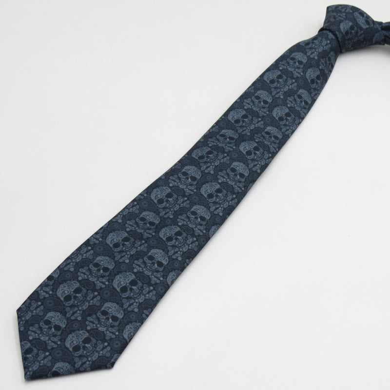 Corbata gris con estampado floral de calavera para hombre