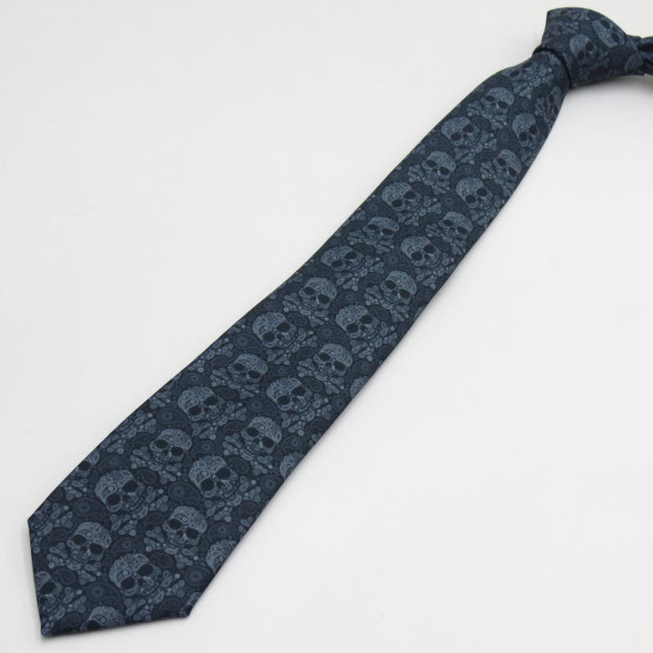 Corbata gris con estampado floral de calavera para hombre