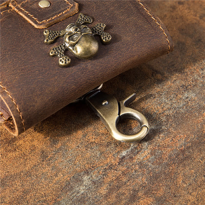 Riñonera de cuero para móvil con diseño de calavera vertical y caballo loco