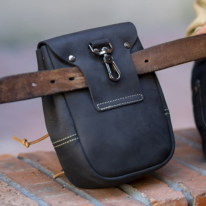 Cartera pequeña estilo indio con cordón ajustable de cuero de caballo loco