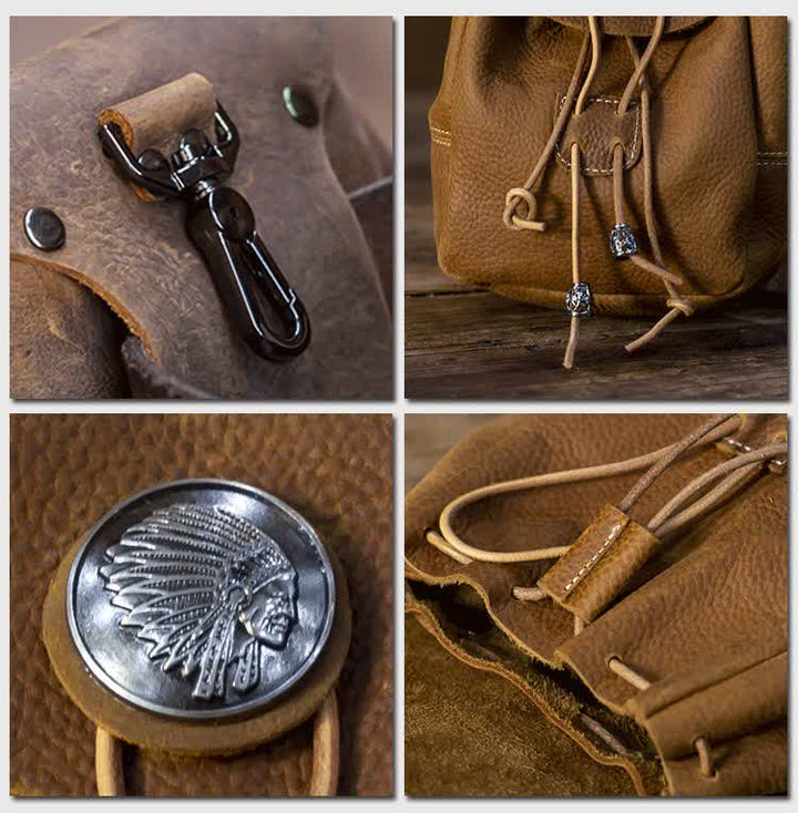 Cartera pequeña estilo indio con cordón ajustable de cuero de caballo loco