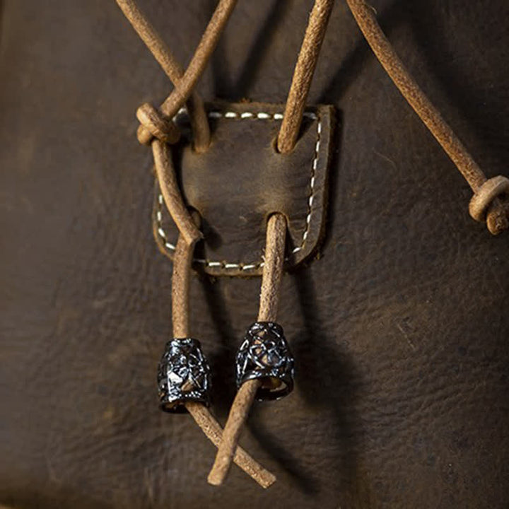 Cartera pequeña estilo indio con cordón ajustable de cuero de caballo loco