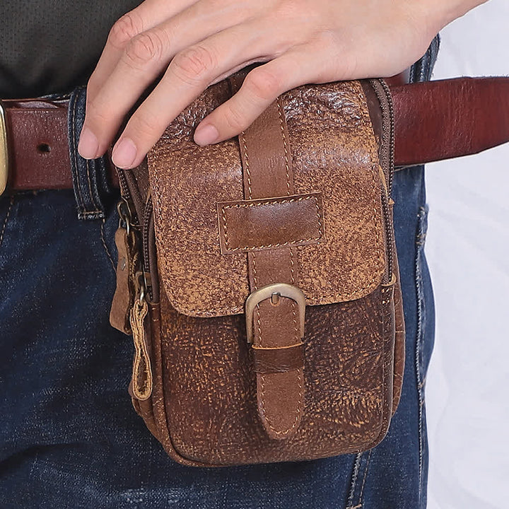 Riñonera de viaje elegante y retro con cremallera de cuero