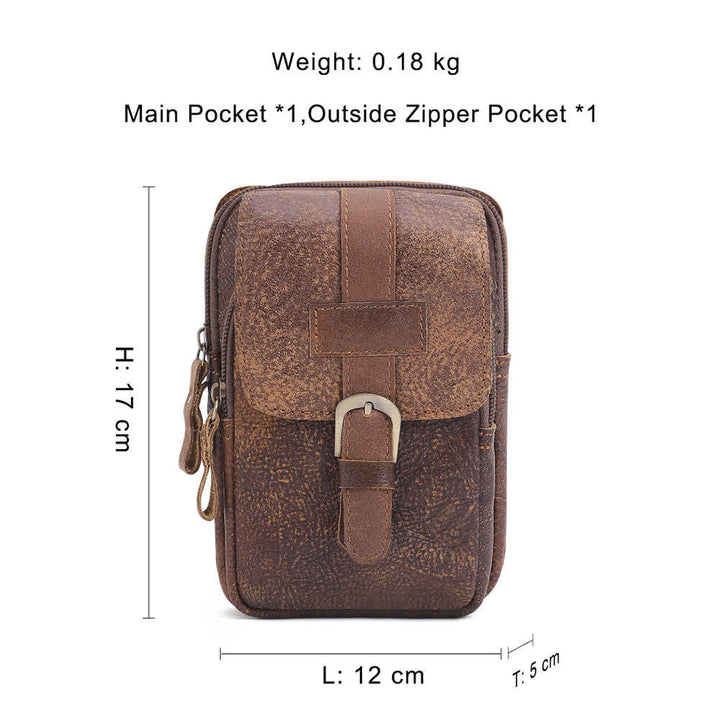 Riñonera de viaje elegante y retro con cremallera de cuero