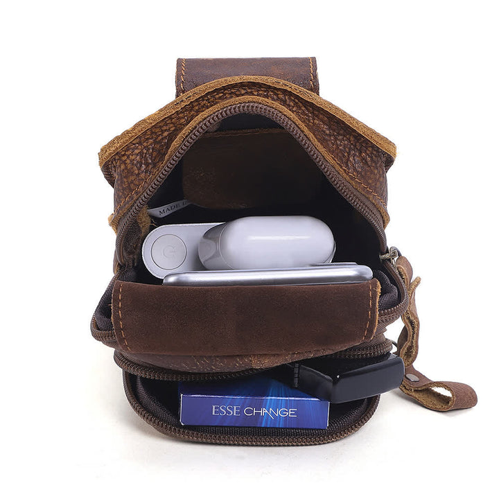 Riñonera de viaje elegante y retro con cremallera de cuero