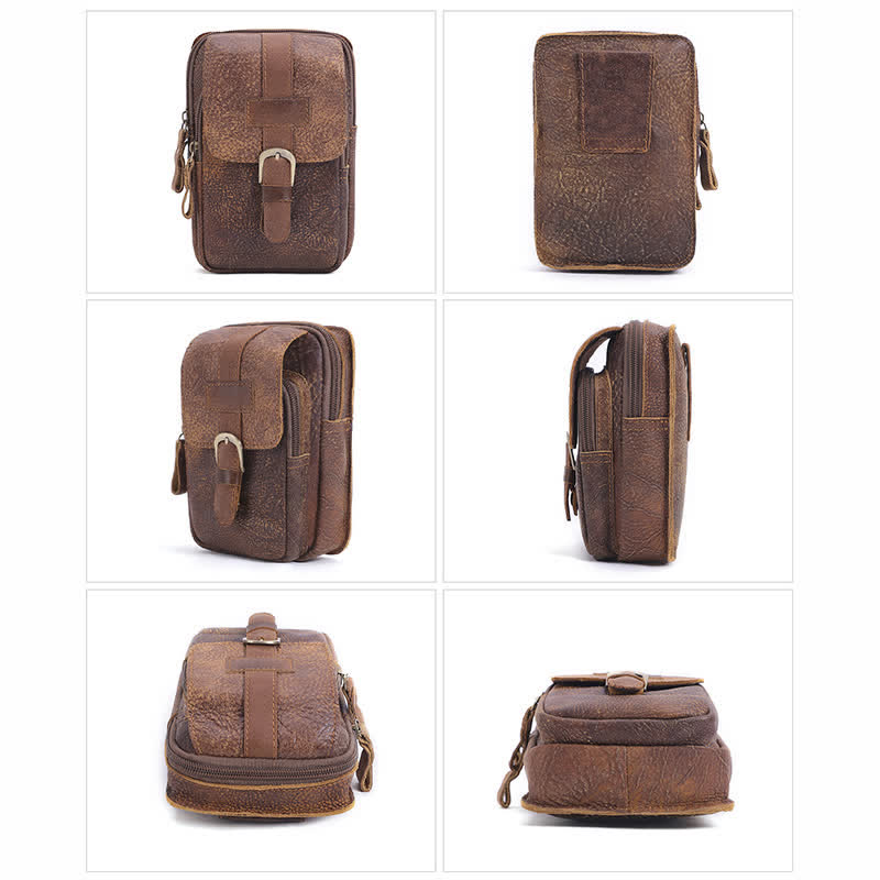 Riñonera de viaje elegante y retro con cremallera de cuero